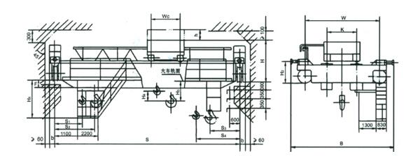 32/5噸、50/10噸雙梁吊鉤橋式起重機結(jié)構(gòu)圖